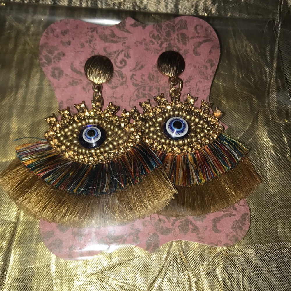 1  X 5 or 2 X 8 Gold and Blue 🧿 multicolor and cream tassels